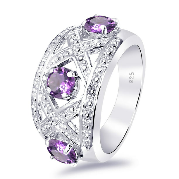 SVC-JEWELS 14K Rose Gold Over 925 Sterling Silver Round Cut Purple Amethyst Criss Cross X Wedding Band Ring for Men 